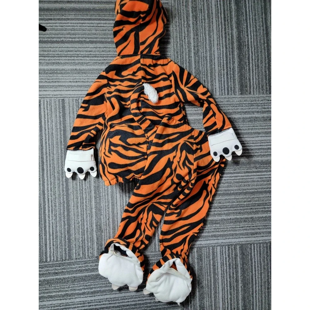 Old Navy Kids 4T/5T Tiger Halloween Costume Orange Black Fleece Hooded One Piece
